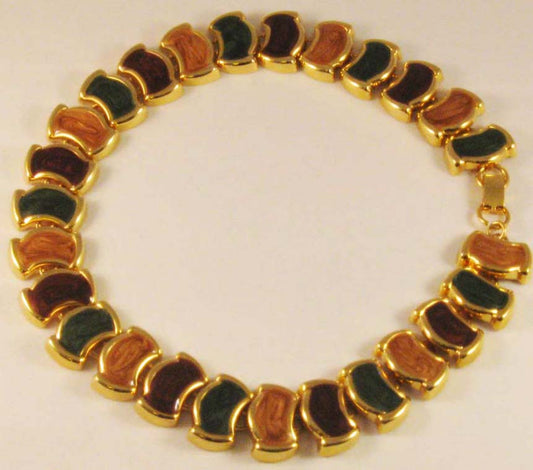 Beautiful 18" Gold-tone with Multi-colored Enameled Link Necklace