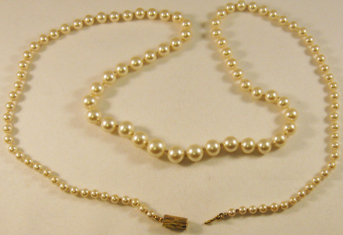 Signed "Narica" 30" Strand of Approximately 0.3 to 0.9mm Faux Pearl Necklace