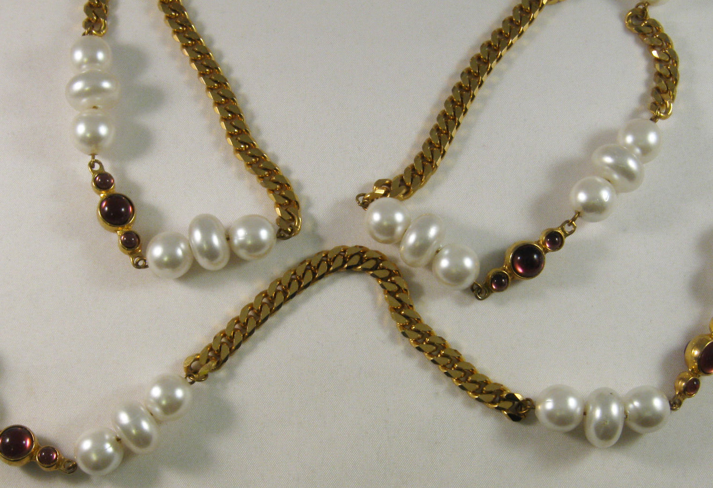 Vintage 46" Beads and Amethyst Bezel-set Stones Necklace on Gold-tone Chain