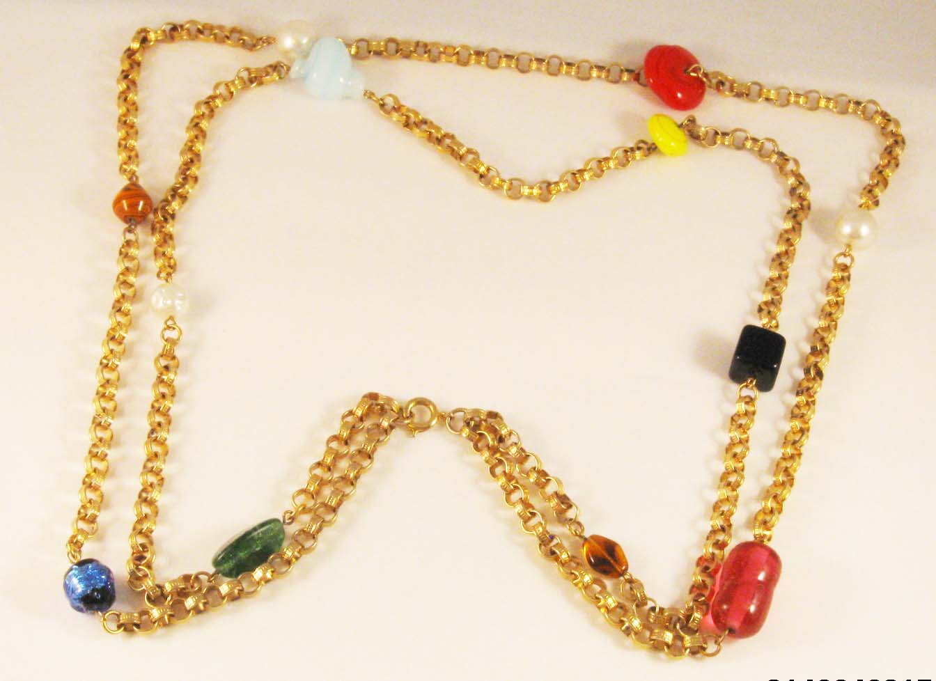 Vintage 28" Double Chain/56" Single Chain with Mixed Stylized Glass Stones and Beads