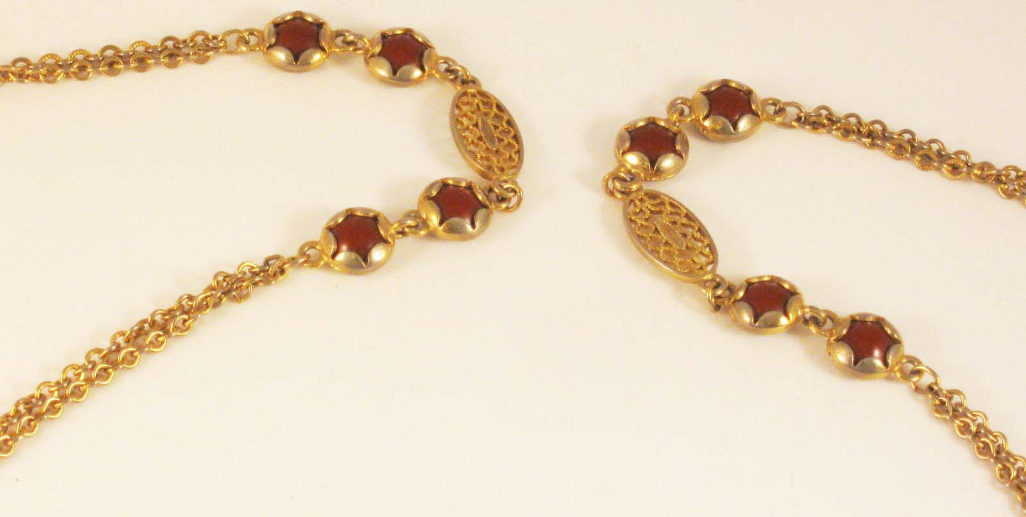 Vintage Decorative Bezel-set Agate Stones Brass Chain