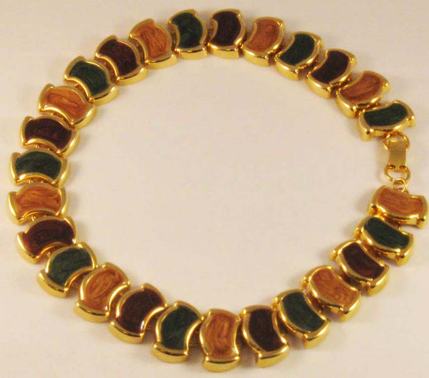 Beautiful 18" Gold-tone with Multi-colored Enameling Link Necklace