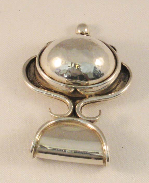 Vintage Heavy and Very Unusual Sterling Pendant w/Sterling Cabochon