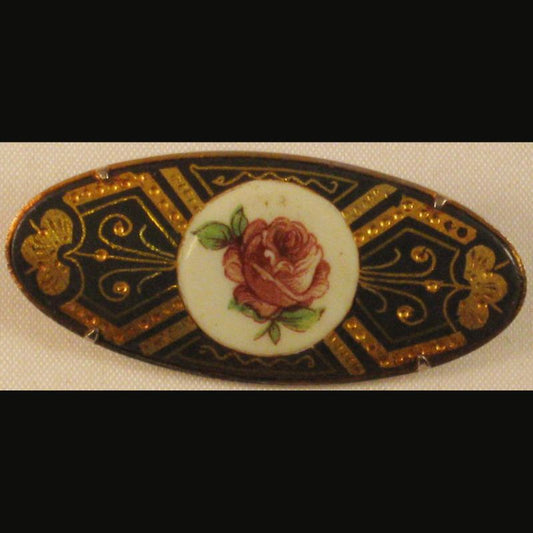 Spanish-made Damascene Brooch with Inlaid Rose