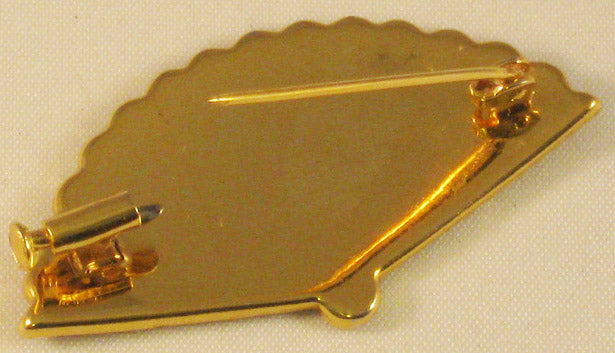 Damascene Gold and Silver Inlaided Fan Brooch with Trombone Clasp