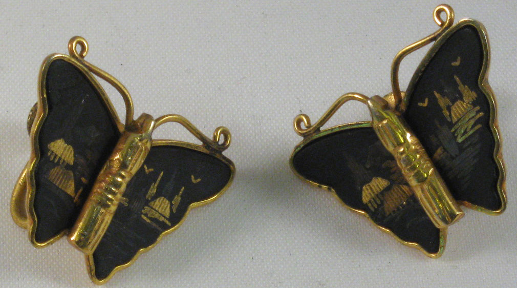 Japanese-made Butterfly Damascene Screw-back Earrings