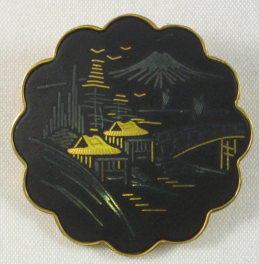 Amita Japanese Village Scene Damascene Brooch