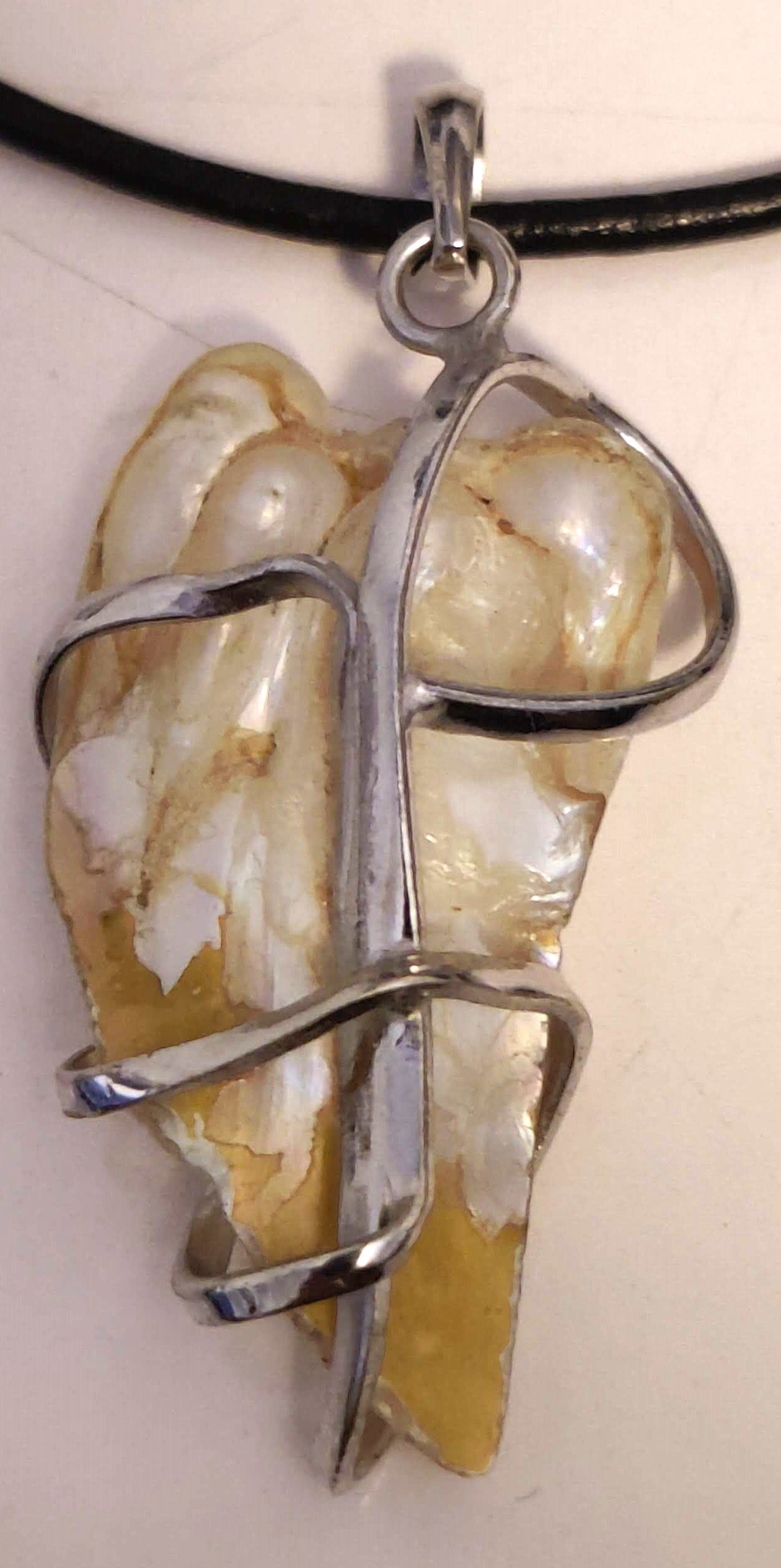 Unique Blister Pearl Pendant w/Black Leather Cord