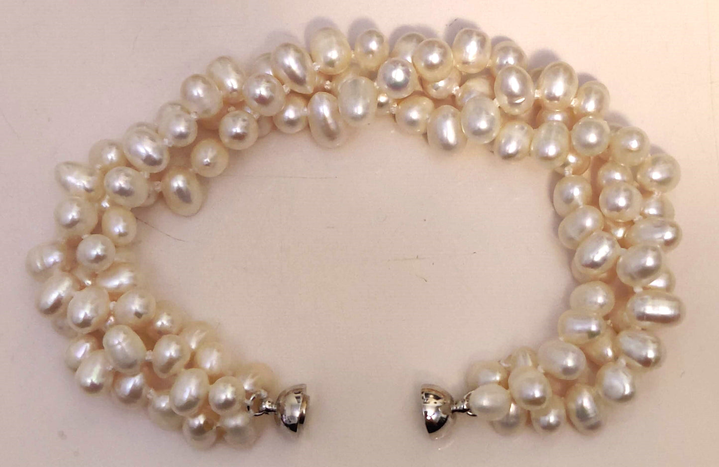 Bracelet Features 3 Rows of High-Luster Cultured AA+ Freshwater Pearls