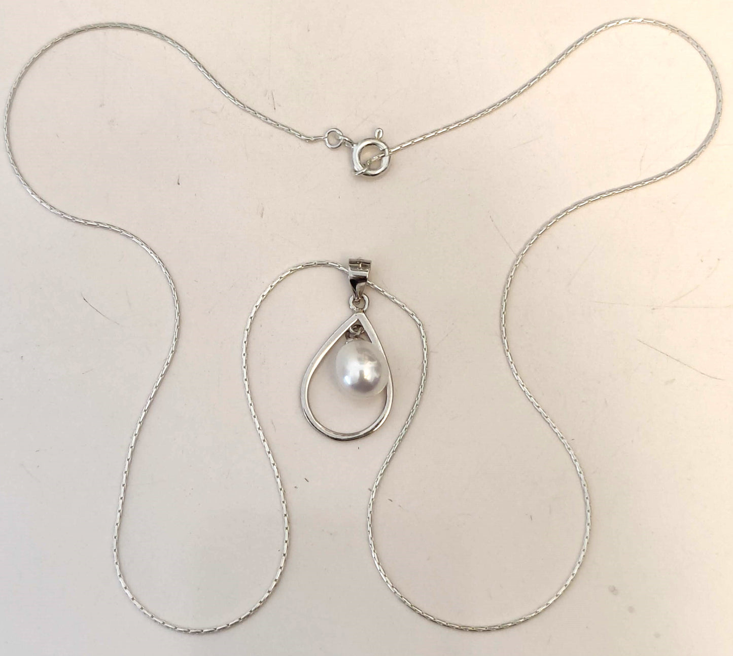 Tear-Drop Cultured Pearl in Oval Hoop Pendant w/ Sterling Chain