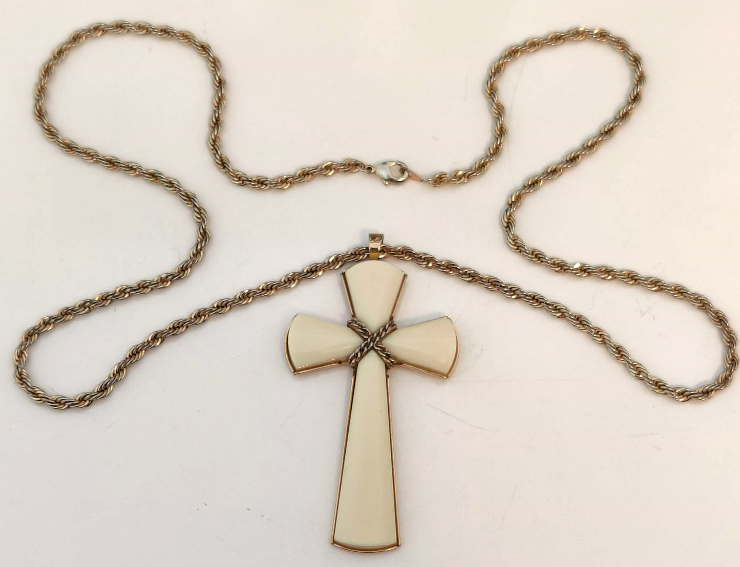 Goldtone Synthetic White Cross w/20" Chain