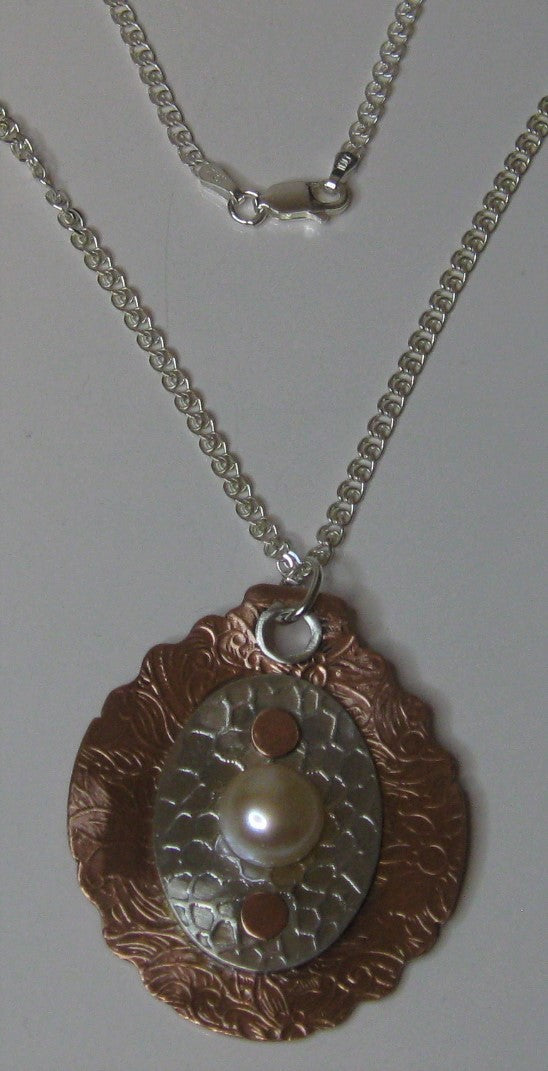 Sterling Silver and Copper Handcrafted Cultured Pearl Pendant