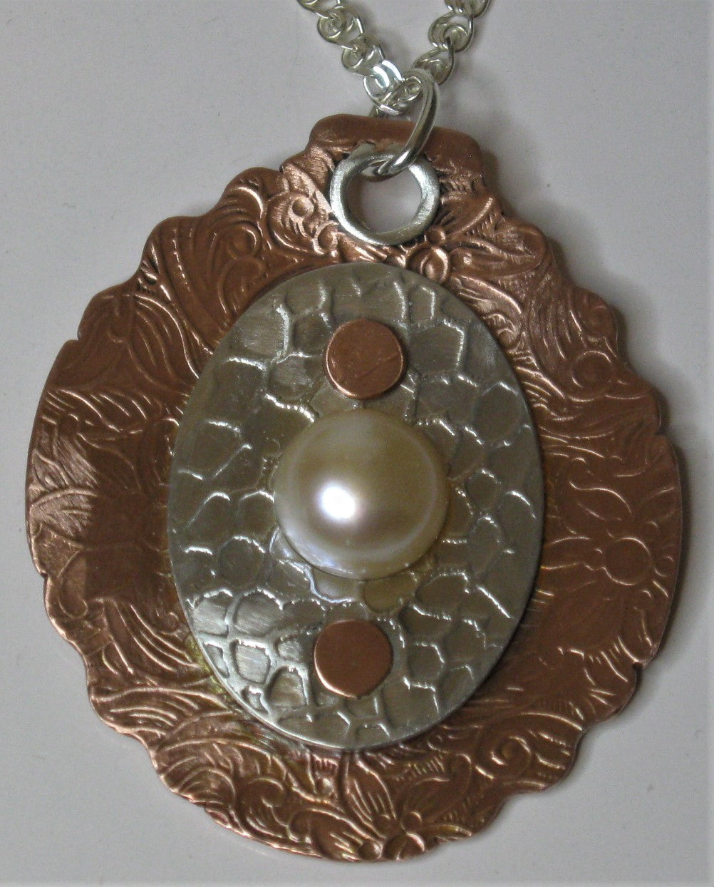 Sterling Silver and Copper Handcrafted Cultured Pearl Pendant