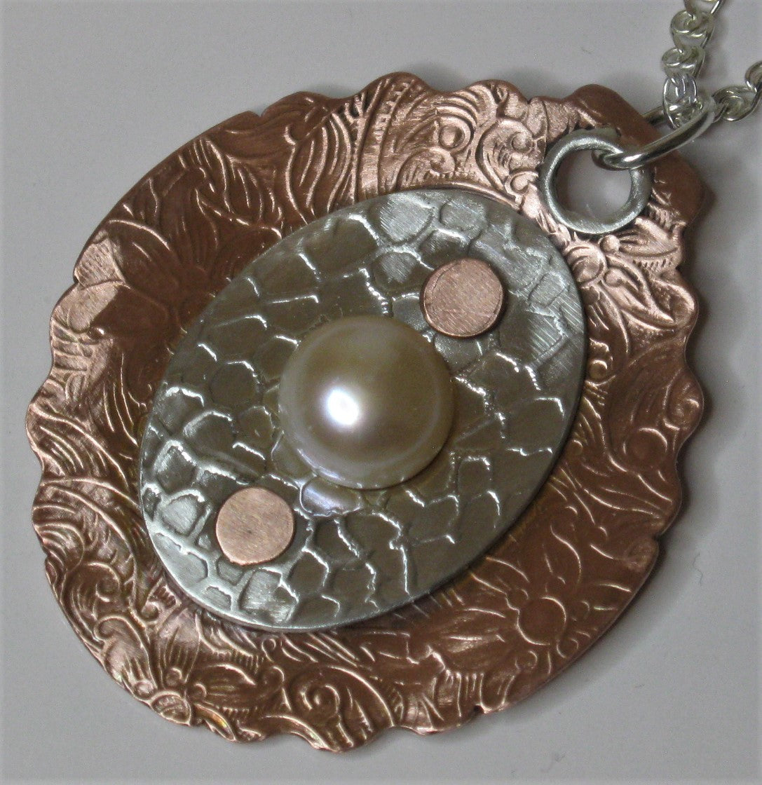 Sterling Silver and Copper Handcrafted Cultured Pearl Pendant 