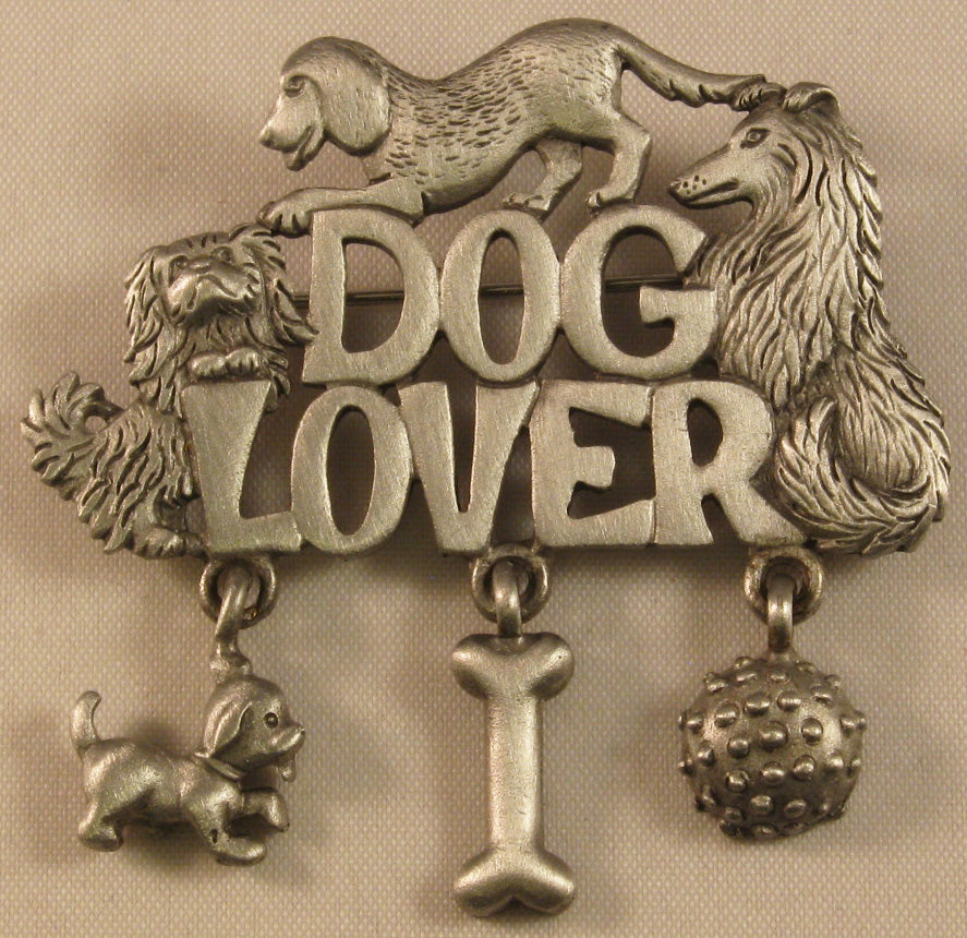 Dog Lover Signed "©JJ" Jonette Jewelry Co. Pewter Brooch