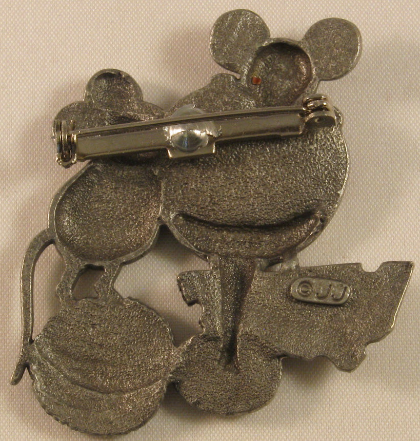 Mice Eating w/Accent Color Pewter Brooch Signed "©JJ" Jonette Jewelry Co.