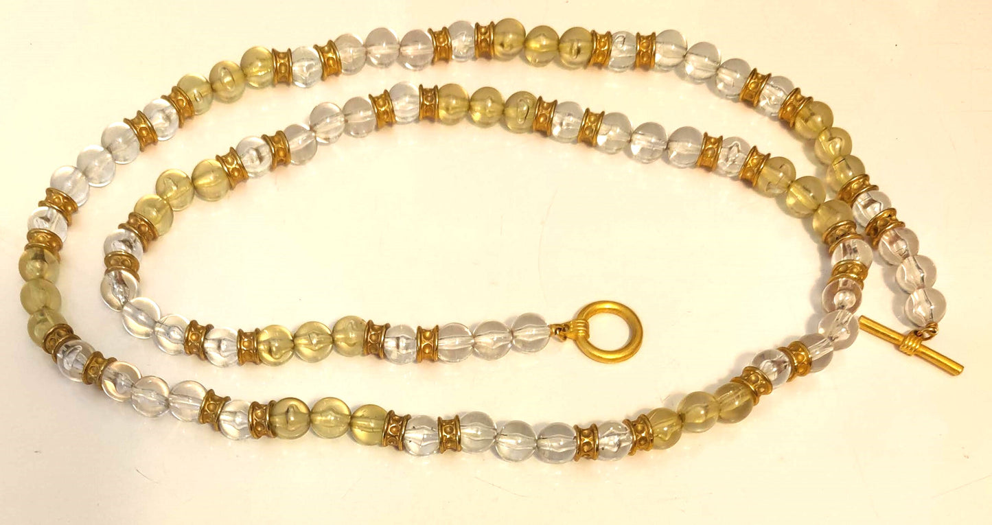 Beautiful Vintage Clear Acrylic w/Gold-tone Separators Beaded Necklace.