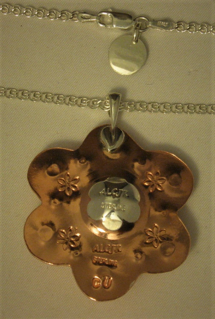 Rear View of Copper & Sterling Silver Pearl Pendant w/18" Chain