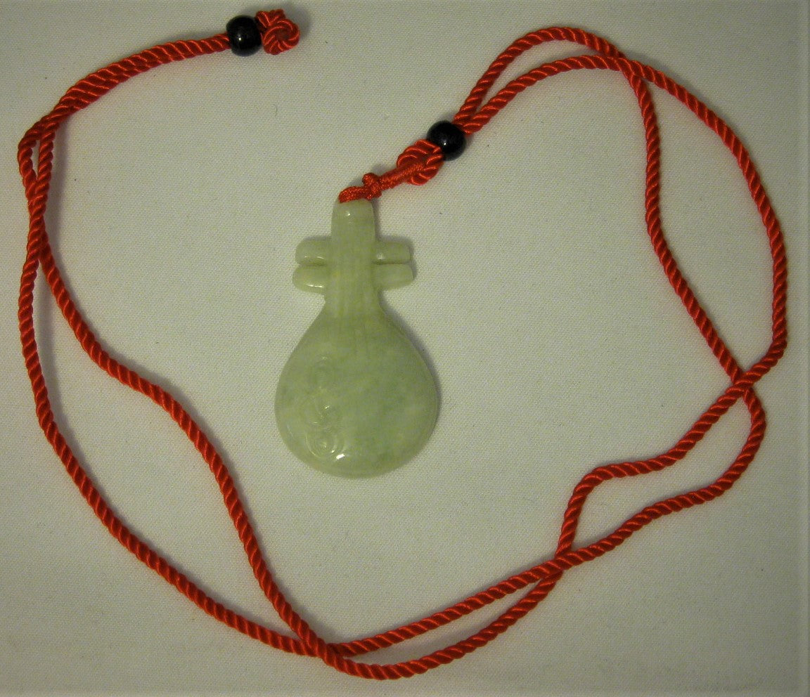Certified Natural A-Grade Jadeite Jade Pendant Carving of Lute Instrument