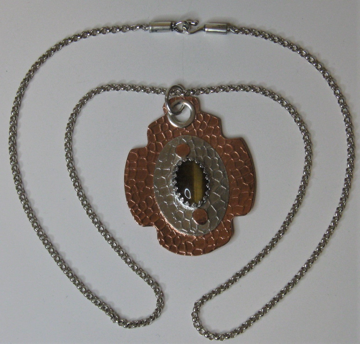 Sterling Silver and Copper Handcrafted Tiger Eye Pendant 