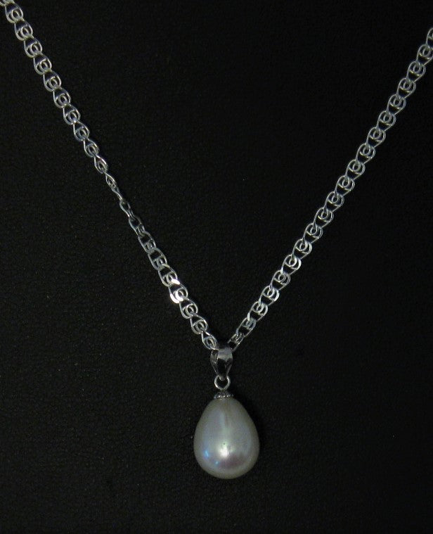 Exquisite Large White Cultured Pearl Pendant w/Sterling Heart Link Chain