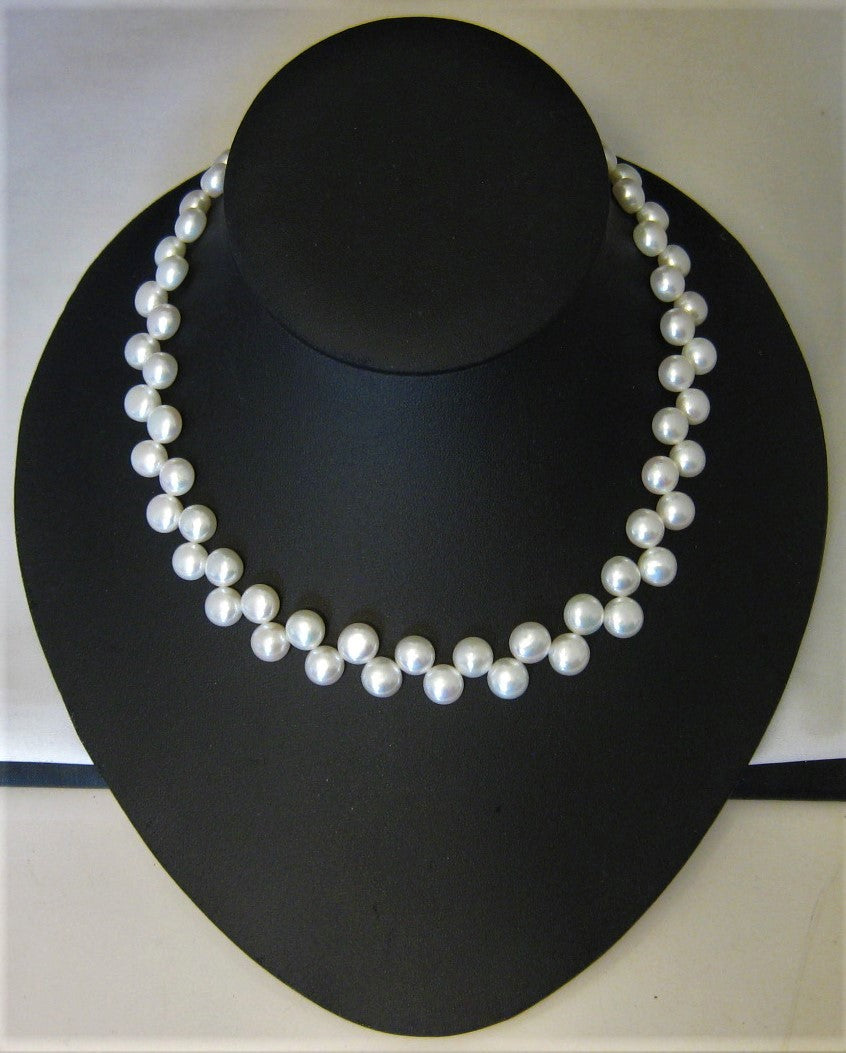 Beautiful 2-Row White Pancake Cultured Pearl Necklace w/925 Sterling Silver Clasp