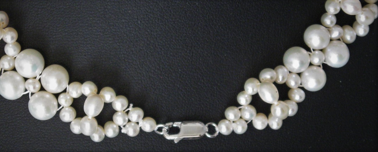 White Cultured Pearl Necklace & Bracelet Set w/Sterling Silver Clasp