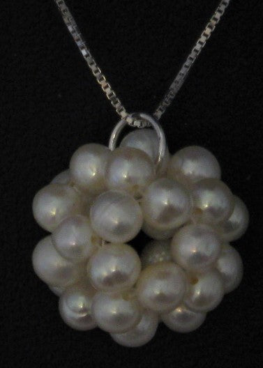 Snowball Cluster White Cultured Pearl Pendant and Fish-hook Earrings Set