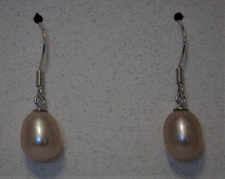 Cultured 7mm-8mm Mauve Drop Pearl Sterling Silver French Hook Earrings