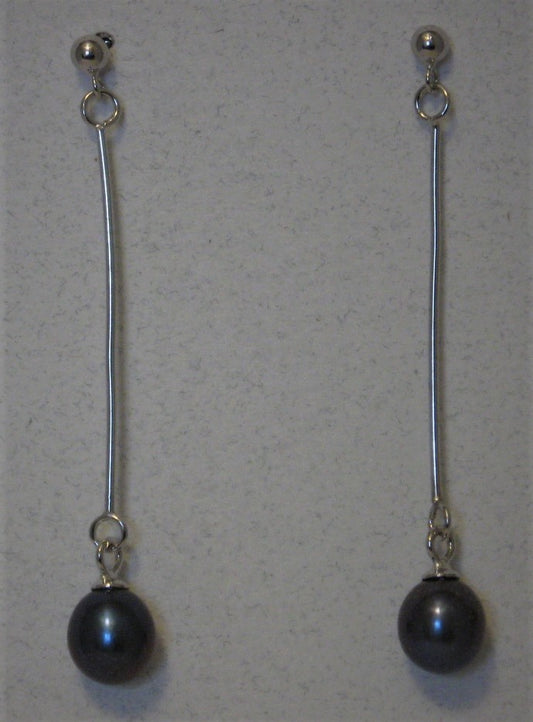 Cultured 7mm-8mm Black Drop Pearl Sterling Silver Post Earrings