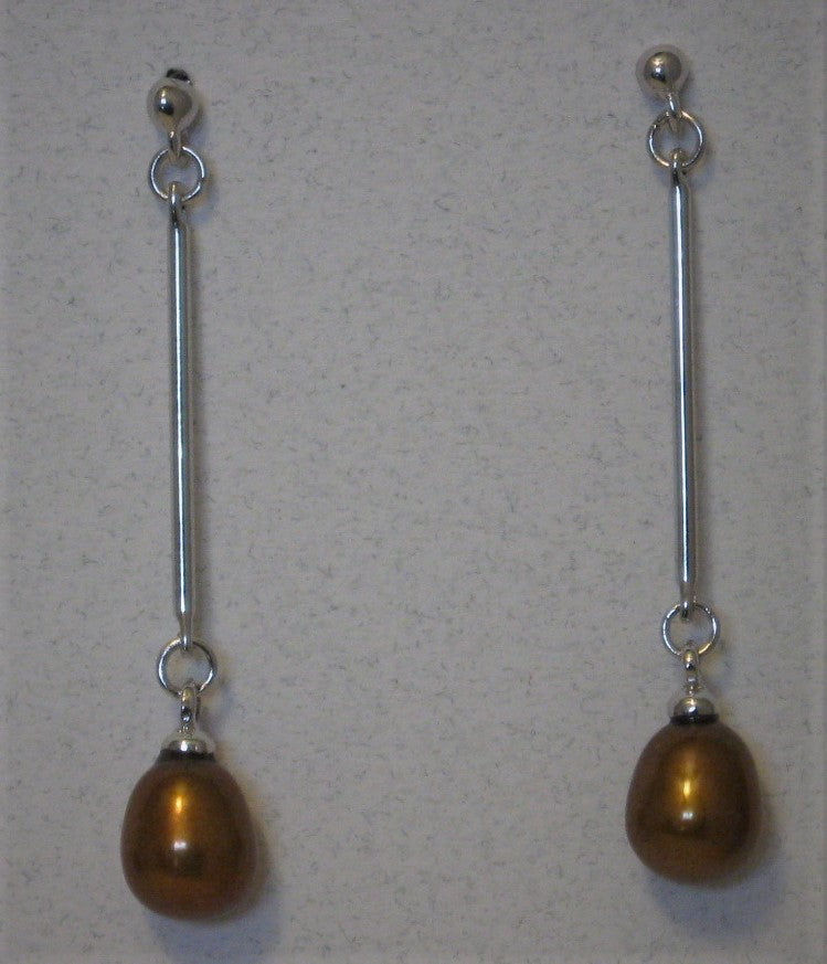 Cultured 7mm-8mm Chocolate Drop Pearl Sterling Silver Post Earrings