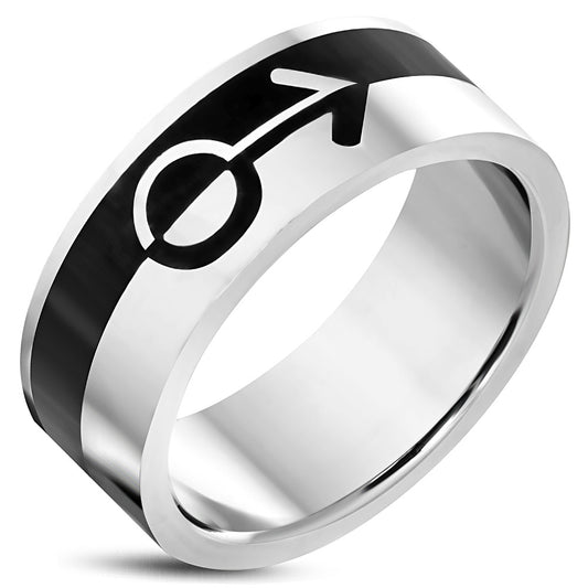 Stainless Steel 2-tone Male Gender Symbol Flat Band Ring