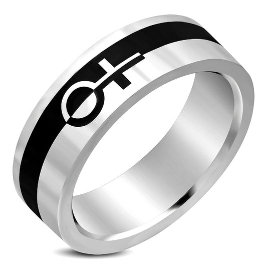 Stainless Steel 2-tone Female Gender Symbol Flat Band Ring