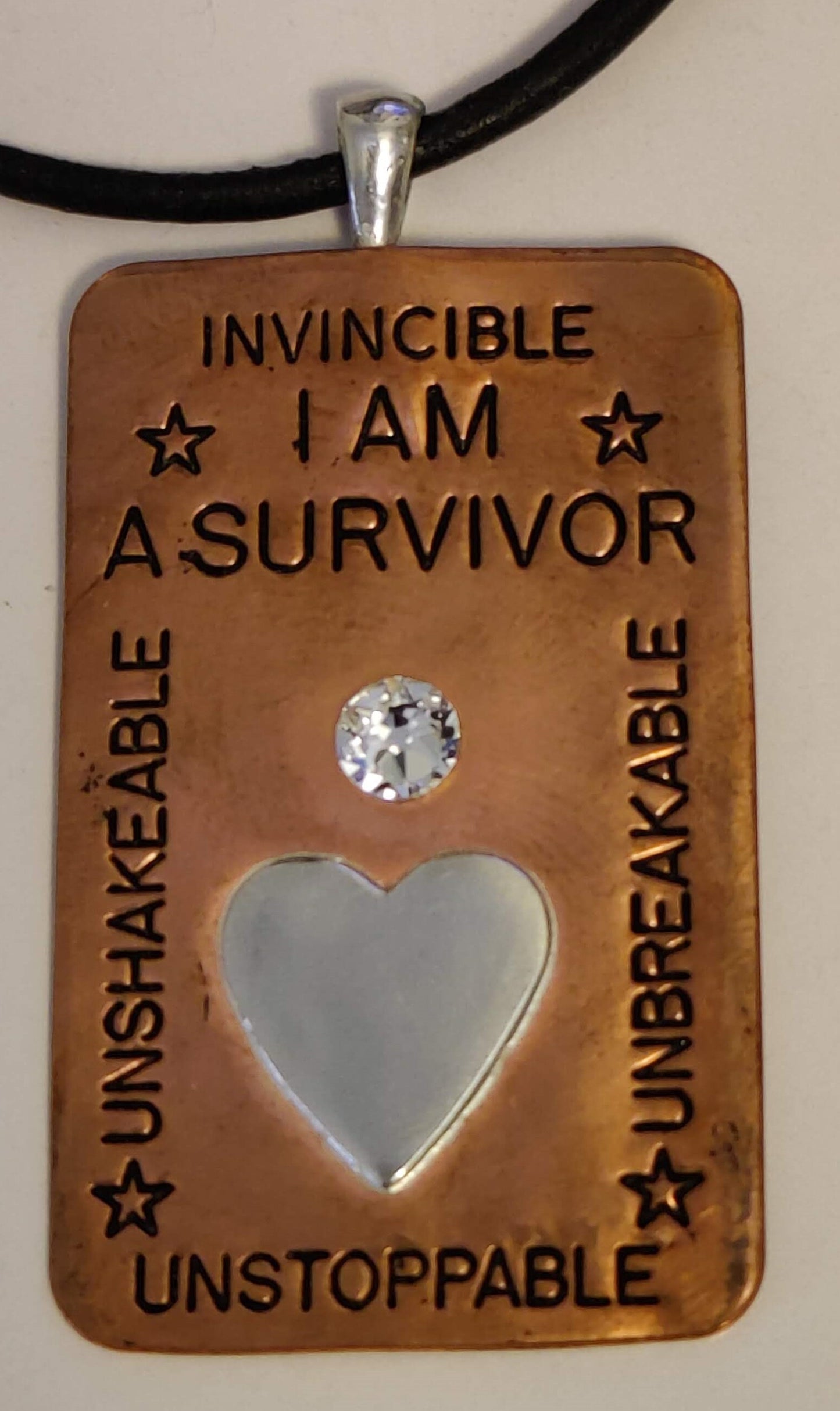 I AM A SURVIVOR Pendant w/Swarovski® Crystal in Sterling Silver & Copper