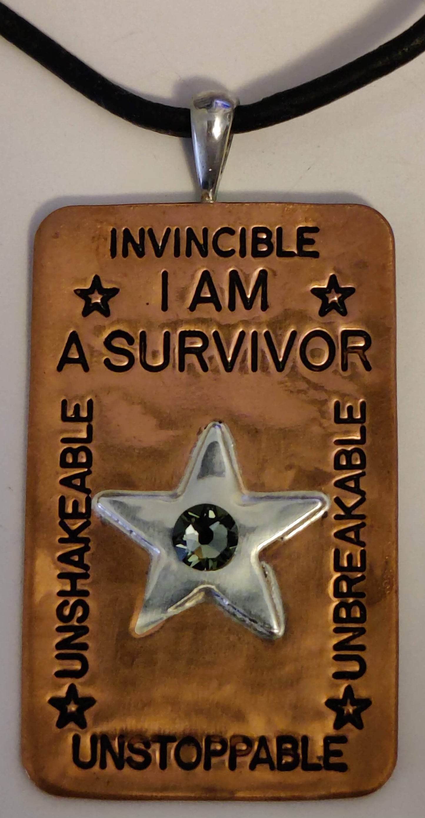 I AM A SURVIVOR Pendant w/Swarovski® Crystal in Sterling Silver & Copper