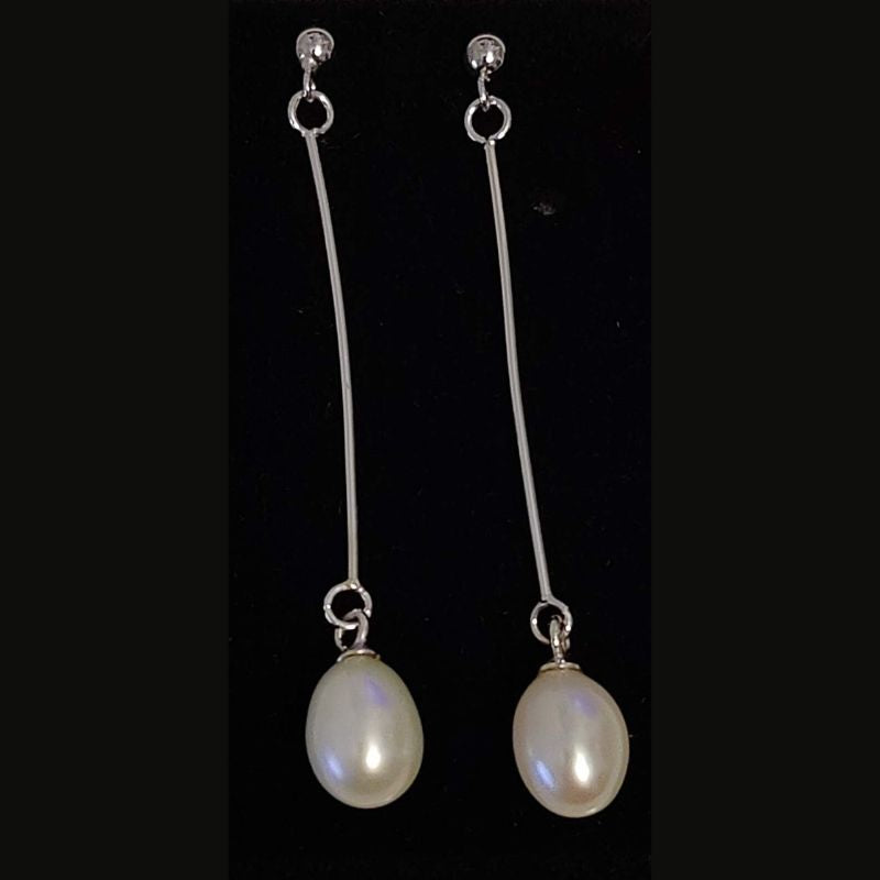 Cultured 7mm-8mm White Drop Pearl Sterling Silver Post Earrings