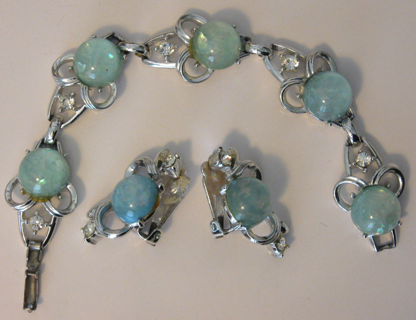 c1950s Designer Signed "Coro" 7" Bracelet and Clip-back Earrings Set
