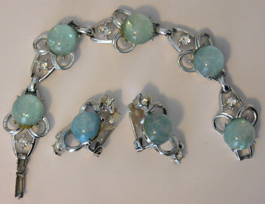c1950s Designer Signed "Coro" 7" Bracelet and Clip-back Earrings Set